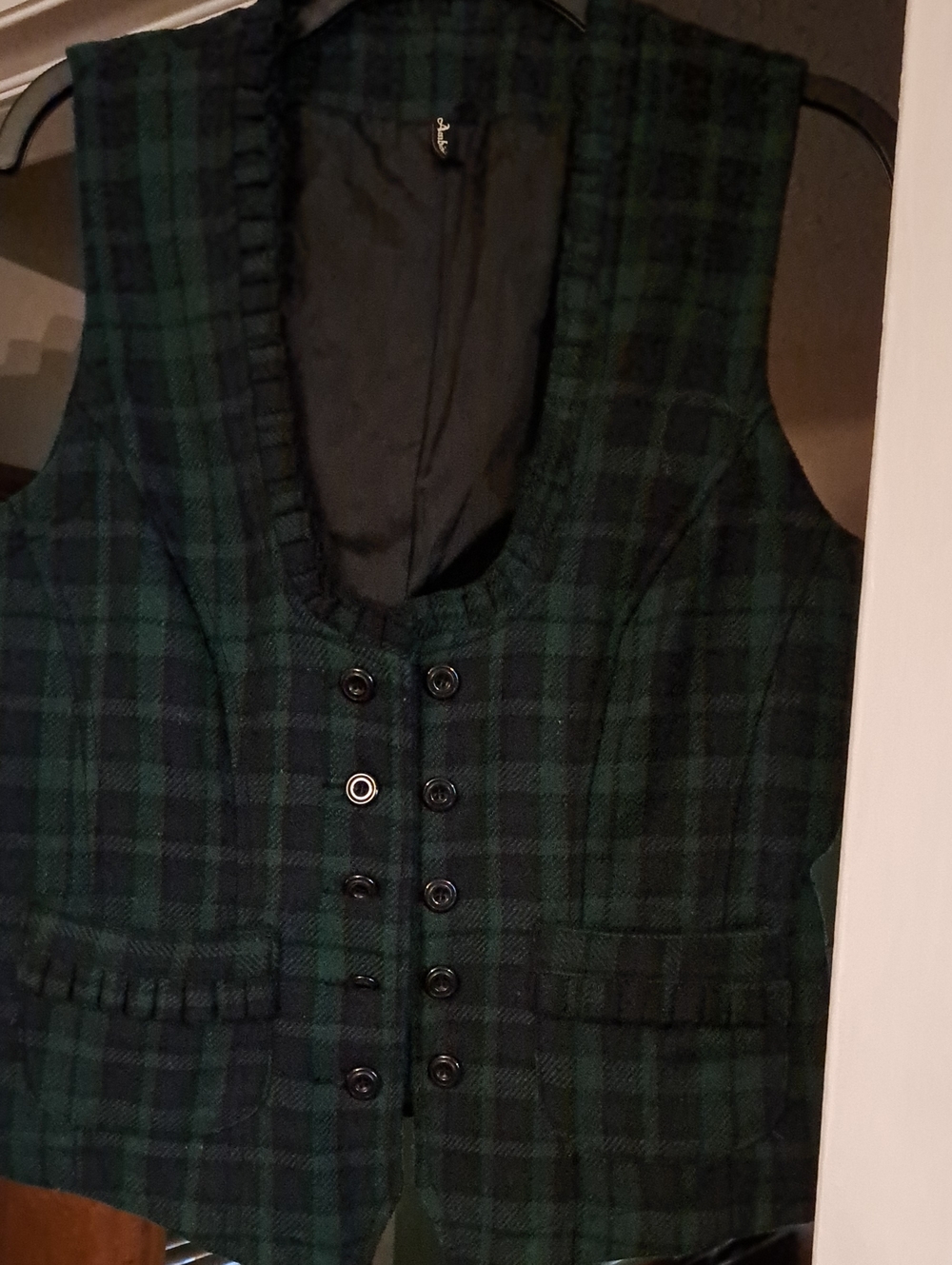 Ambition Green and Black Plaid Wool Blend Vest